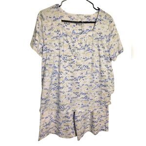 Carole Hochman Blue White Dainty Floral Pajama Short Set, L